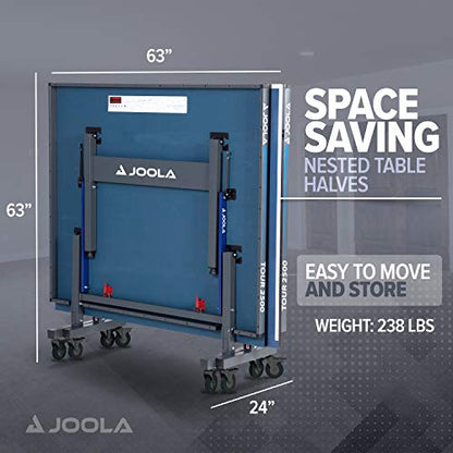JOOLA Tour Indoor Ping Pong Table with Quick Clamp Table Tennis Net - 10 Minute Assembly - Foldable Indoor Surface with Single Player Playback Mode - Competition Grade MDF Top - Tournament Quality - size: Tour 2500