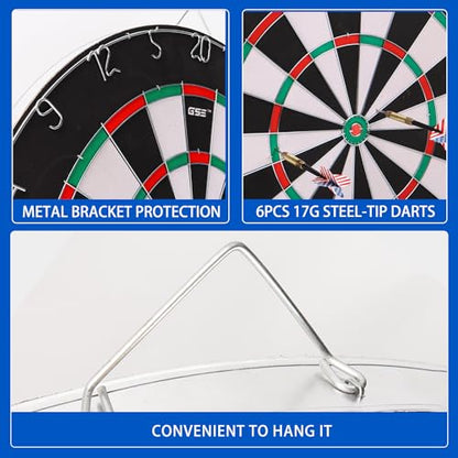 GSE Games & Sports Expert 18" Regulation Size Steel Tip Dartboard Game Set. Excellent Bristle/Sisal, Paper Baseball, Bullseye, Dart Board Game Set (Several Styles Available) - style: 2-in-1 Flocking Bullseye/Dart Board Set