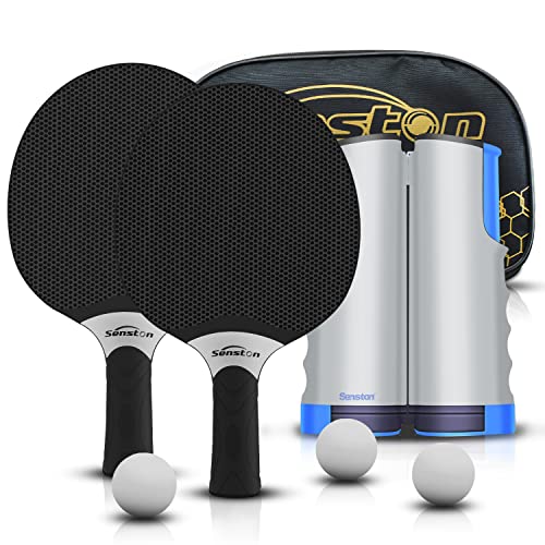 Senston Table Tennis Rackets Set, Professional Table Tennis Racket with 3 Balls, Composite Rubber Ping Pong Paddle Set - color: Black & Net