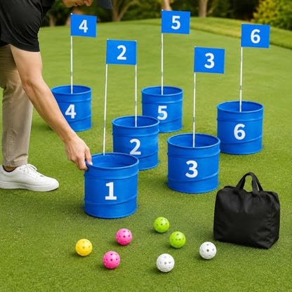 Blue Chipping Mat for Short Game, 30x30x150cm Portable Target with Carry Bag, Fun Games for Indoor and Outdoor Use, 6-Bucket Set - style: 6-bucket set