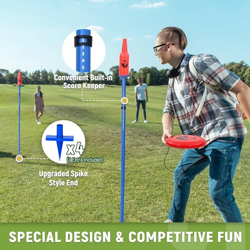 ropoda Outdoor Games -Upgraded Flying Disc Game Set with Reinforced Ground Spike(Includes 2 Extra), Portable Disc Toss Game for Lawn and Beach with Thicker Pole - size: 1in-Standard