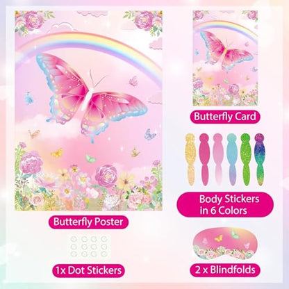PLULON Butterfly Party Pin Game for Kids Pin The Tail on The Butterfly Birthday Game Poster for Boys Girls Birthday Party Favors Wall Decorations Classroom Activities - style: Butterfly