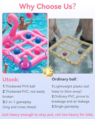 Utook Pool Party Toys Games Set -Giant Tic Tac Toe Pool Toy- 2-in-1 Inflatable Games -Thickened Leak-Proof PVC, Outdoor Water Toys for Toddlers Kids Age 4+, Use in Pool Beach Lawn