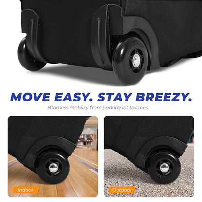 Bowling Roller Bag with Wheels, Rolling Bowling Ball Bag with Shoe Compartment, Retractable Handle, EVA Dividers - color: Black, size: Single Bag