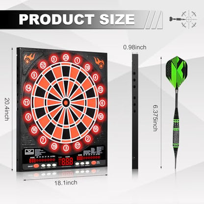 Electronic Dartboard with LED,Dart Boards for Adults,12 Darts Soft Tip, Improved Light-Up Display