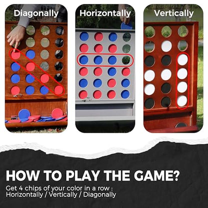 Height Adjustable (2.75-3.75 FT) Giant Wooden 4 in A Row Game | Foldable Tray, 2 Styles of Play: Wall Mounted or Set-up on Ground, Carrying Case, Detachable Legs - style: Premium (Adjustable 33"-45")