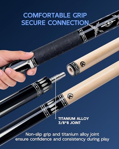 KONLLEN Maple Pool Cue Stick for Adults - Features Low Deflection Shaft, Titanium Alloy 3/8x8 Joint, and 12mm Tip - color: K-05-set