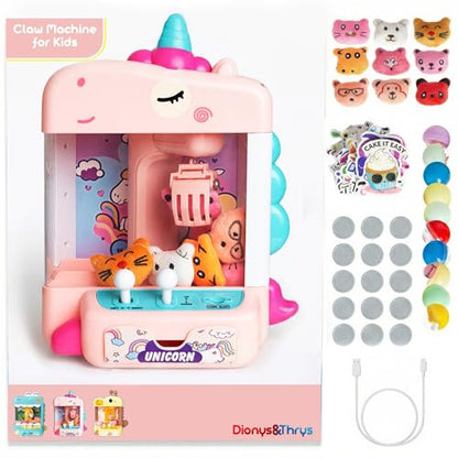 Claw Machine for Kids - Mini Arcade Game - Vending Machine - Candy Grabber Toys - Silent Mode, Lights, USB - Plush Toys & Easter Eggs, Surprise Stickers - Fun Gift for Kids, Boys & Girls (Unicorn) - style: Unicorn