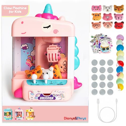 Claw Machine for Kids - Mini Arcade Game - Vending Machine - Candy Grabber Toys - Silent Mode, Lights, USB - Plush Toys & Easter Eggs, Surprise Stickers - Fun Gift for Kids, Boys & Girls (Unicorn) - style: Unicorn