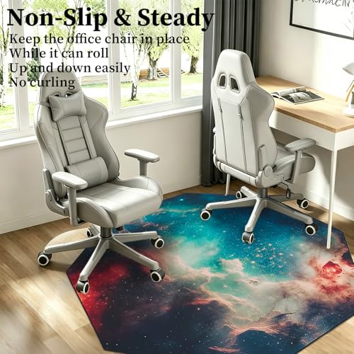 USTIDE Large Gaming Chair Mat Vibrant Galaxy Carpet Nonslip Rubber Desk Chair Mat Office Gaming Floor Mat for Kids Teens Adults 51"x51" - color: Green/Red