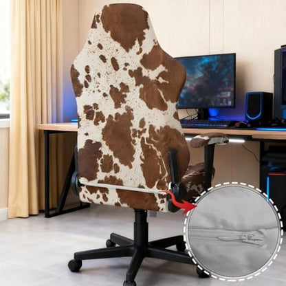 Brown Cow Pattern Office Armchair Slipcovers 4 PCS Stretch Gaming Chair Cover Washable Gamer Chair Slipcover with Armrest Covers Furniture Protector for Apartments - color: Brown Cow Pattern