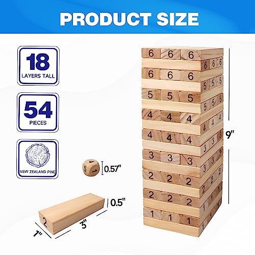 GSE Games & Sports Expert 54-Piece Mini Tumbling Timbers, Wooden Blocks Stacking Floor Game Set (Build to Over 1.5ft)