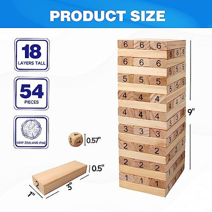 GSE Games & Sports Expert 54-Piece Mini Tumbling Timbers, Wooden Blocks Stacking Floor Game Set (Build to Over 1.5ft)