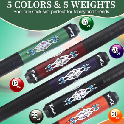 Kmise Pool Stick Set of 4, 58" Canadian Maple Pool Cue Sticks for Adults, 18 19 20 21oz Professional Billiards Pool Cue for Bar House Pool Table Sports - color: 5 set (18-21oz)
