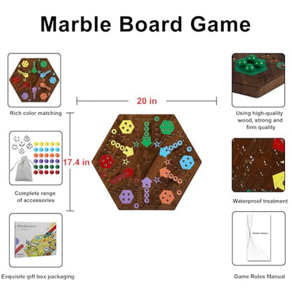 Large 20 Inches Wahoo Marble Board Game 4 and 6 Players 2 Sided Painted Thicken Wooden Dice Marbles Game for Family Friends Party Game Nights - color: Flame, style: 20 Inch