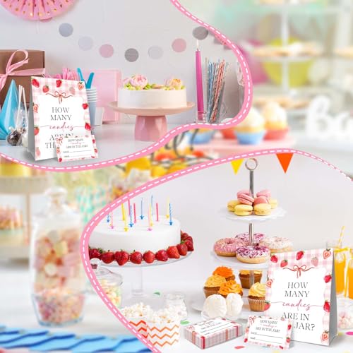 Strawberry Baby Shower Decorations,Strawberry Guess How Many Baby Shower Game,Guess How Many Candies Are In The Jar,Birthday Party Game & Activities 50 Cards And Sign - size: strawberry2