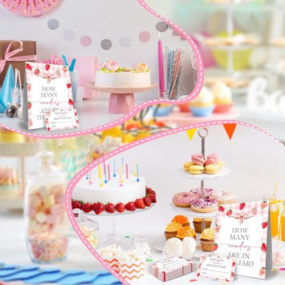 Strawberry Baby Shower Decorations,Strawberry Guess How Many Baby Shower Game,Guess How Many Candies Are In The Jar,Birthday Party Game & Activities 50 Cards And Sign - size: strawberry2
