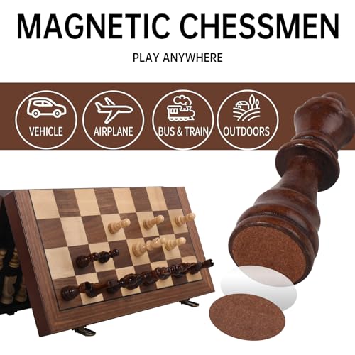 Rinten Wooden Chess Set with Folding Board - 15" Classic Magnetic Chess Set with Protective Bag for Adults, Chess Lovers Tournament Professional Beginner - color: Wood-brown+black Bag, size: 15 IN