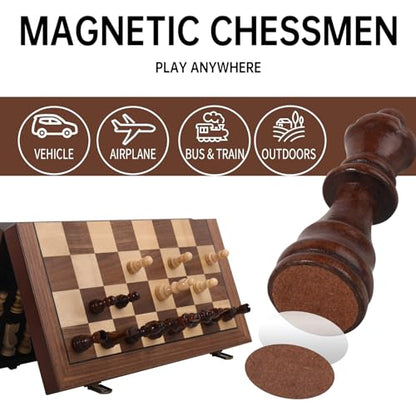 Rinten Wooden Chess Set with Folding Board - 15" Classic Magnetic Chess Set with Protective Bag for Adults, Chess Lovers Tournament Professional Beginner - color: Wood-brown+black Bag, size: 15 IN