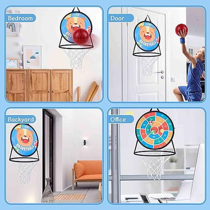 CYFIE 2-in-1 Kids Basketball Hoop & Dart Board for Toddlers,Hanging Sports Toss Game with Soft Sticky Balls, Indoor Outdoor Active Play Toss Toy，Portable Family Toss Game Gift for Boys Girls Ages 3-8