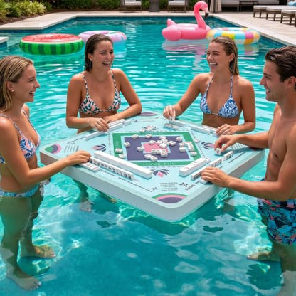 Floating Mahjong Table for Pool 31.5×31.5, Swimming Pool and Hot Tub Float Board for Mahjong，Card Game, Adults Pools Game Tray for Mahjong, Card Game, Scrabble, Dominoes & Poker, Floating Mahjong Mat