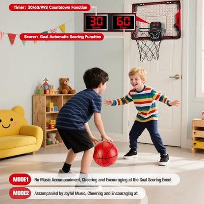 Basketball Hoop Indoor for Kids(4-12 Years Old), Over The Door Basketball Hoop with Scoring, Countdown and Music Accompaniment, Christmas Toys