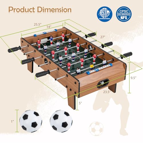 GYMAX Tabletop Foosball Game, 27” Mini Foosball Table with 2 Balls & Score Keeper, Easy Assembly Compact Indoor Table Soccer Game for Kids Adults Family