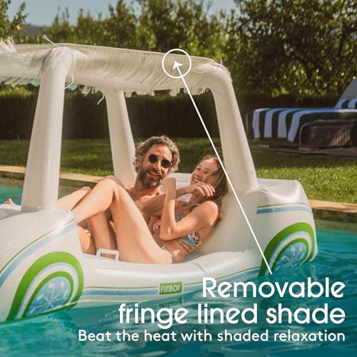FUNBOY Giant Inflatable Luxury Golf Cart Pool Float, Two Cup Holders, Removable Fringe Shade, Float for Summer Pool Party and Entertainment - color: White