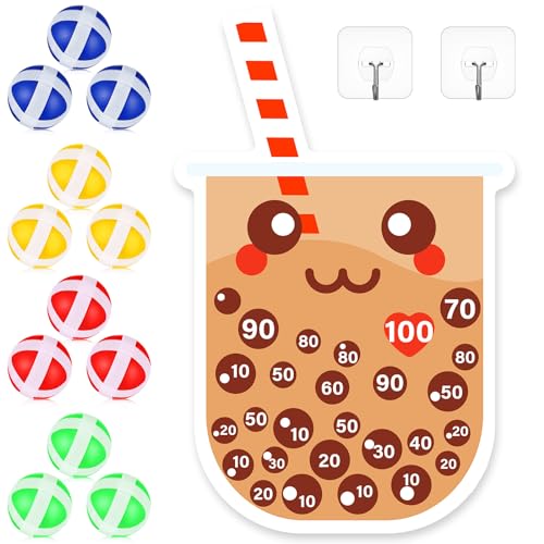 HyDren Tea Party Game Bubble Tea Party Favors 30x20 Dart Board with 12 Sticky Balls Toys Gift Exchange for Indoor Outdoor Game Party Slumber Party - style: Milk Tea