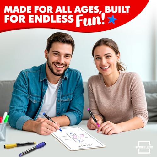 SCRIBBLEDO Tic Tac Toe Game Dry Erase Board 9x6 Inch Double-Sided Whiteboard Reusable Classroom Learning Tool Fun Drawing Writing Table Games for Seniors Small Board for Home & School