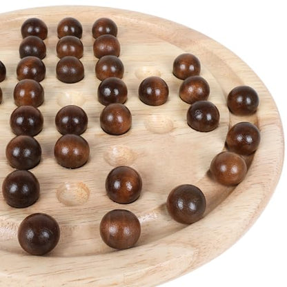 Gothink Solid Wood Solitaire Game, Classic Handcrafted 9'' Wooden Solitaire Board, 33 Smooth Wooden Balls, Single Strategic Mind Game for Kids and Adults - style: Solitaire Game