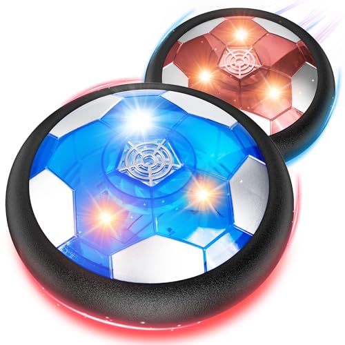 2Pcs LED Hover Soccer Ball Indoor Toys for 3-12 Year Old Boys Girls Christmas Birthday Gifts for 3 4 5 6 7 8 9 10 Years Old Kids Air Floating Soccer Toy Toddler Games Foam Bumper