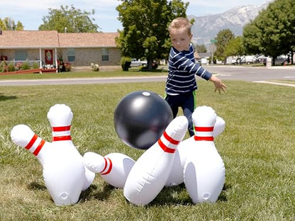 HearthSong Giant Indoor/Outdoor Inflatable Bowling Game for Kids' with Six 18" H Pins and 12.5" Diameter Ball