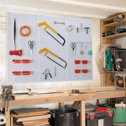 Pegboard Rack Garage Storage Steel Horizontal PegBoard Pack,Steel Pegboard Heavy Duty- 3 Pack 16-Inch X 36-Inch Metal Peg Board Tool Organization Panels (White) - color: White