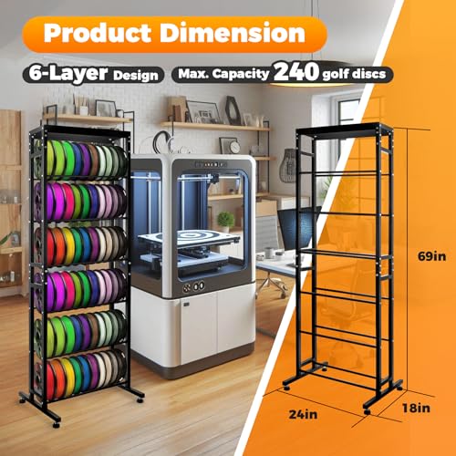 Sidasu 2/3/6-Tier Discs Golf Rack,Metal Disc Golf Storage Rack, Space-Saving Disc Station for Disc Golf Storage Shelf-Black - size: 6-shelf