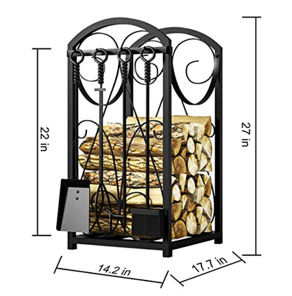 Kingson Firewood Rack Indoor Wood Holders Fireplace Tool Rack Outdoor Log Holder Rack Lumber Storage Stacking Fireplace Tools Set Wood Stove Accessories Black