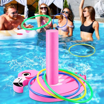 Hiboom Pool Ring Toss Games Toys, Swimming Pool Games for Adults and Family with 6 Pcs Throwing Rings, Water Foam Toss Float Toys for Summer Outdoor, Beach, Yard, Party(Flamingos) - style: Flamingos