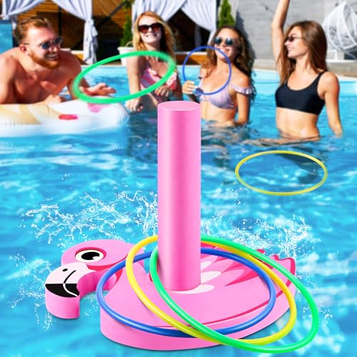 Hiboom Pool Ring Toss Games Toys, Swimming Pool Games for Adults and Family with 6 Pcs Throwing Rings, Water Foam Toss Float Toys for Summer Outdoor, Beach, Yard, Party(Flamingos) - style: Flamingos