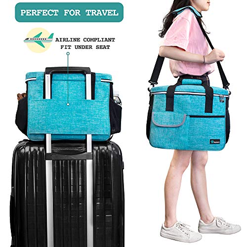 PetAmi Dog Travel Bag Organizer, Pet Travel Kit with 2 Food Containers & 2 Collapsible Dog Bowls, Pet Supplies Tote with Luggage Sleeve, Weekend Road Trip Camping Essentials, Teal Blue, Medium - color: Sea Blue, size: Medium - 14.5"L x 8"W x 12.0"H