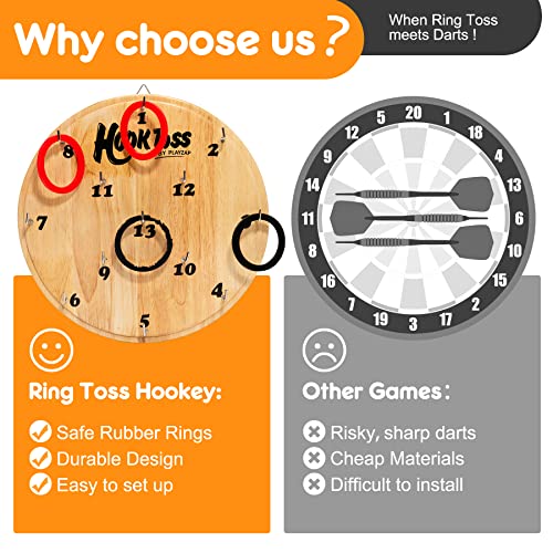 Hook Game Ring Toss for Adults & Kids, Wooden Board Dart Wall Game, Outdoor Indoor Games for Family and Friends, Played at Dorm, Beach, Party, Camping and Yard
