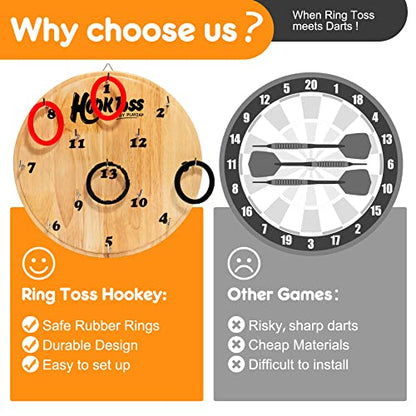Hook Game Ring Toss for Adults & Kids, Wooden Board Dart Wall Game, Outdoor Indoor Games for Family and Friends, Played at Dorm, Beach, Party, Camping and Yard