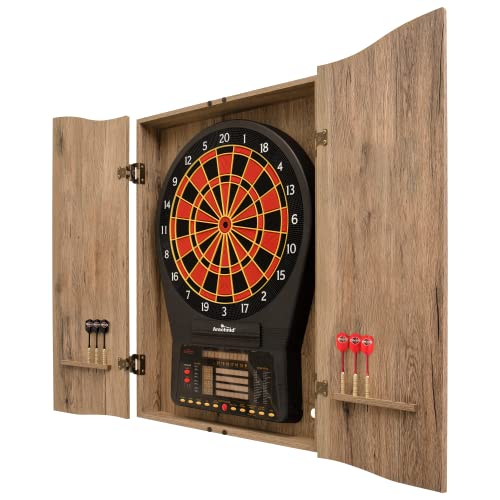 DMI Sports Tan CricketPro Dartboard Cabinet | Designed for Arachnid 15.5” CricketPro 900, 800, 750, 650 Electronic Dartboards | Does Not Include Dartboard