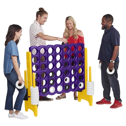 ECR4Kids Jumbo 4-to-Score Giant Game with 42 Rings and Reset Sliders, Kids Games, Purple/Gold - color: Purple/Gold