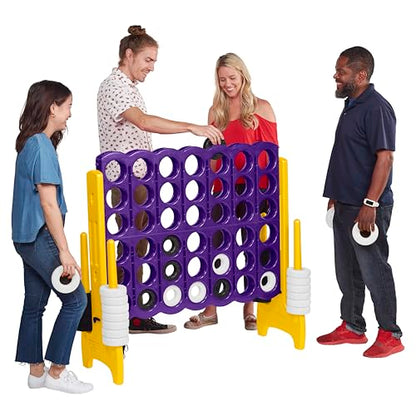 ECR4Kids Jumbo 4-to-Score Giant Game with 42 Rings and Reset Sliders, Kids Games, Purple/Gold - color: Purple/Gold