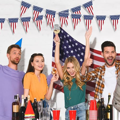 100FT 4th of July Decorations, 60Pcs Pennant Fourth of July Banner, 7.8 x 11.8 Inches Fourth of July American Flags for Outside 4th of July Accessories Independence Day Patriotic Party Parade Decor - style: 4th of July