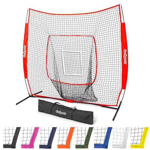 GoSports 7 x 7 ft Baseball & Softball Nets - Available in Team Colors - Batting & Pitching Net with Strike Zone - color: Red