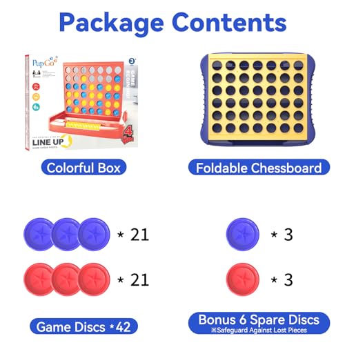 Pup Go 4 in a Row Game Large, Board Game for Kids, Four in a Line, Line Up 4, Classic Family Fun Games for 3 4 5 6 7 8 9+ Year Old Children Boys Girls Adults Yellow (6 Spare Discs Included) - color: Yellow