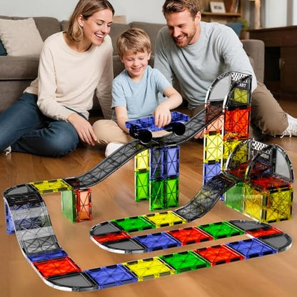 Magnetic Downhill Racer Set 40-Piece with Car & Tracks, STEM Magnetic Tiles Building Toys for Kids Ages 3-8, Montessori Learning Toys with Reinforced Slopes & Loop Pieces - size: 40 Pieces