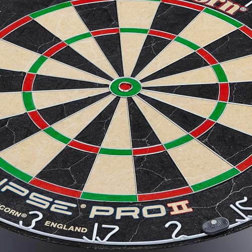 Unicorn Eclipse Pro 2 Bristle Steel Tip Dartboard with American Legend Dartboard Cabinets – Ultra-Slim Bullseye – High-Vis Rotatable Number Ring – 30% Thinner Wire