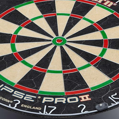 Unicorn Eclipse Pro 2 Bristle Steel Tip Dartboard with American Legend Dartboard Cabinets – Ultra-Slim Bullseye – High-Vis Rotatable Number Ring – 30% Thinner Wire